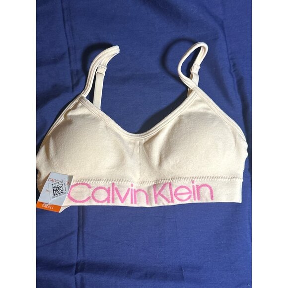 Calvin Klein Big Girls Printed Rushed Seamless Crop Bra - Nude, Size S, NWT - Picture 2 of 4